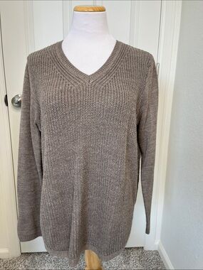 RD Style Josslyn Taupe Shaker Knit V-Neck Pullover Sweater Large
